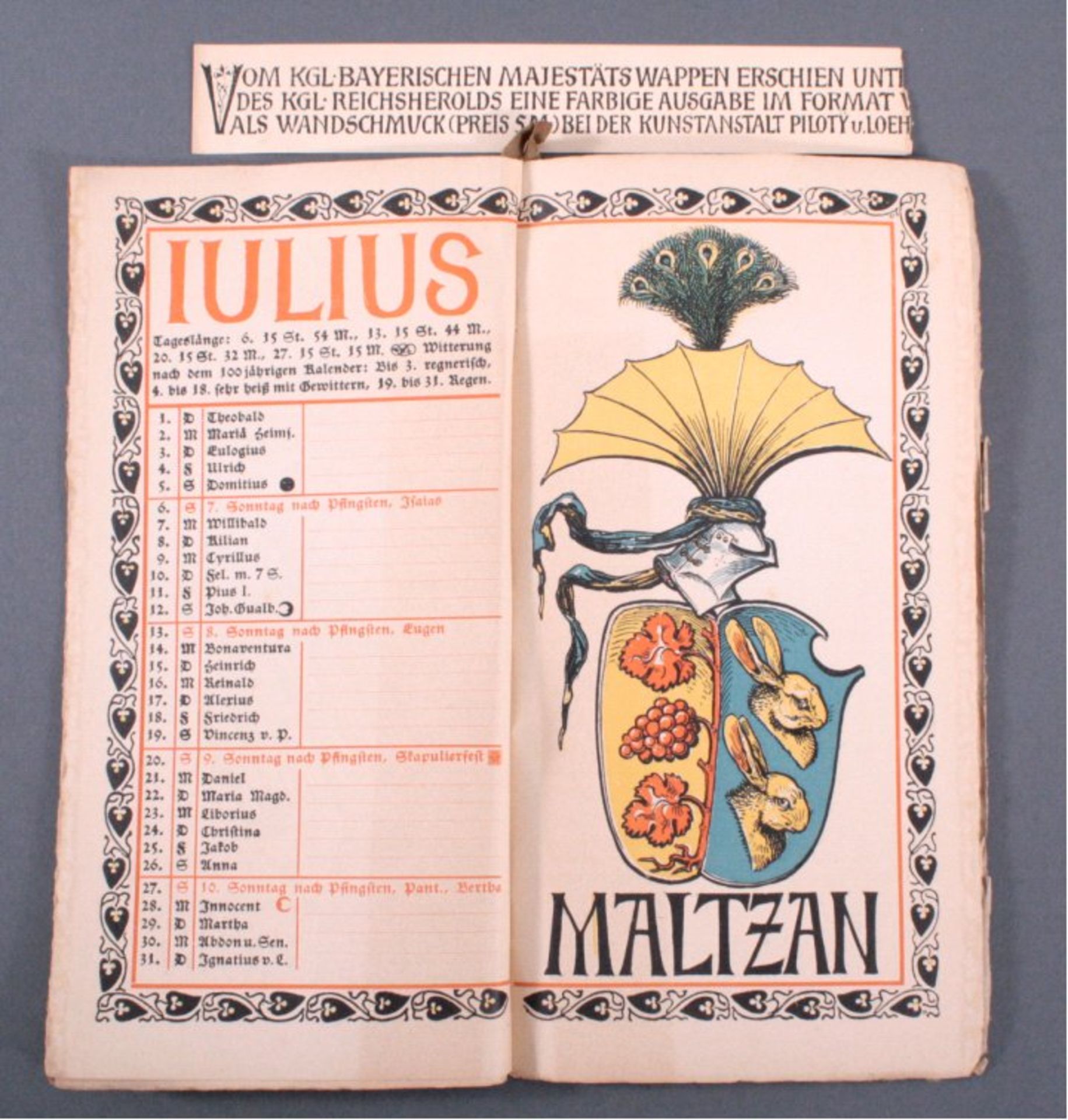 Münchener Kalender 1902Farbig illustrierte Originalbroschur mit einerAufhängelasche. Unpaginiert und - Bild 3 aus 3