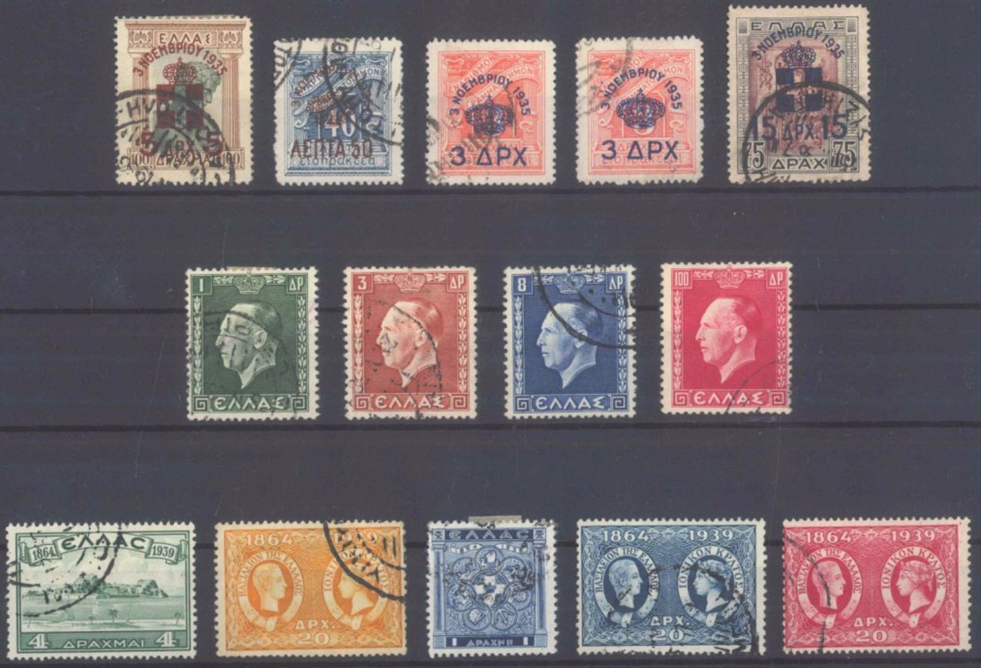 1935/1937/1939 Griechenland, 3 komplette SerienKönigreich, Georg II. und Ionische Inseln,