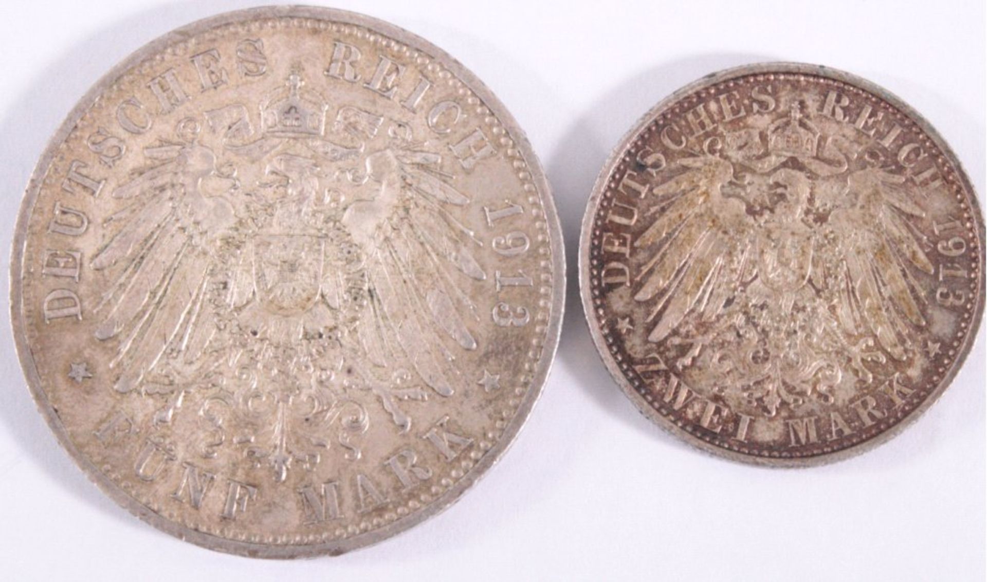 2 Münzen Kaiserreich, Preußen5 Mark Wilhelm II. 19132 Mark Wilhelm II. 1913 - Image 2 of 2