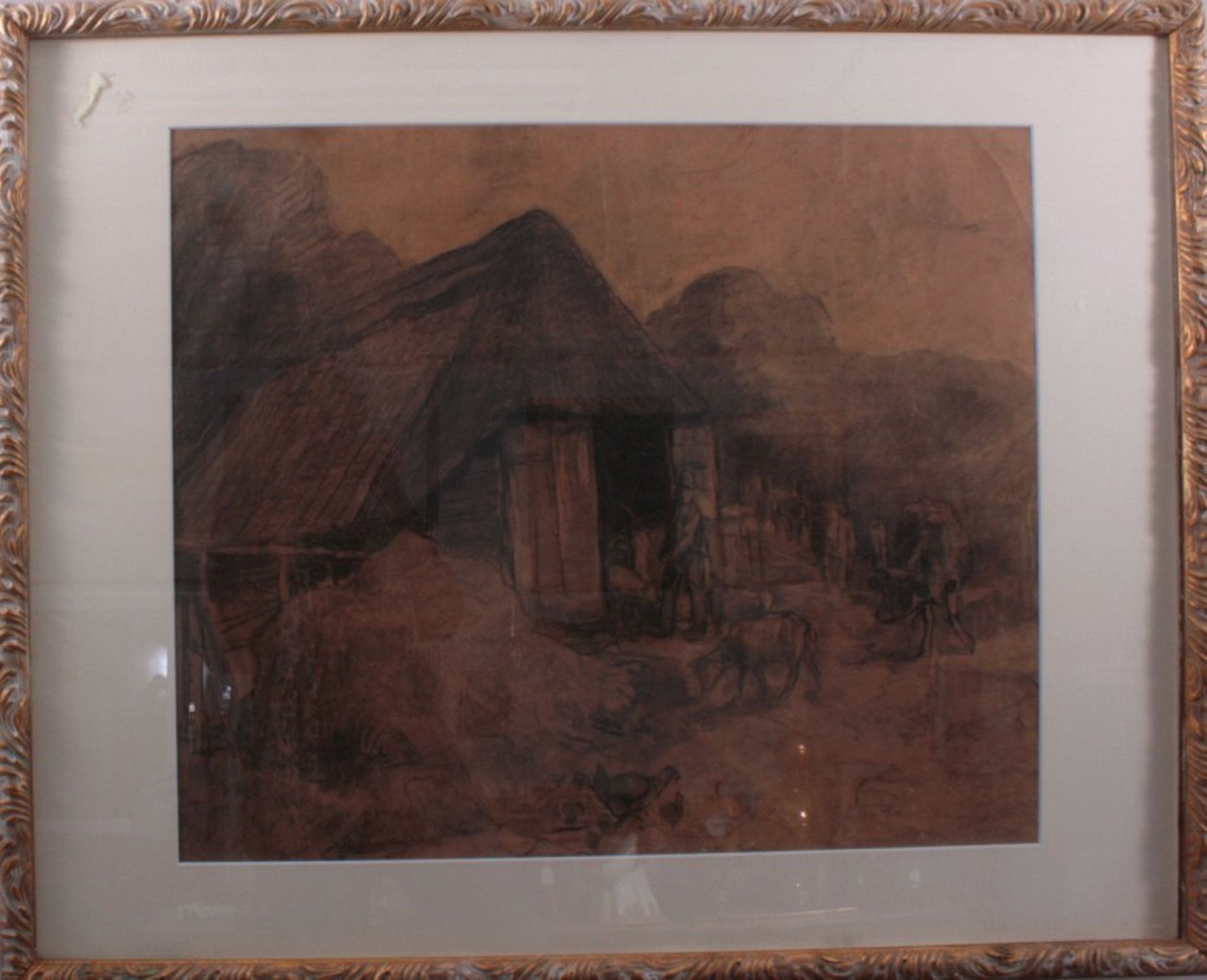 Camille Pissarro (1880-1903), "Bauer beim Almabtrieb"Kohle/Papier, rüchseitige Studie, hinter Glas - Bild 2 aus 4