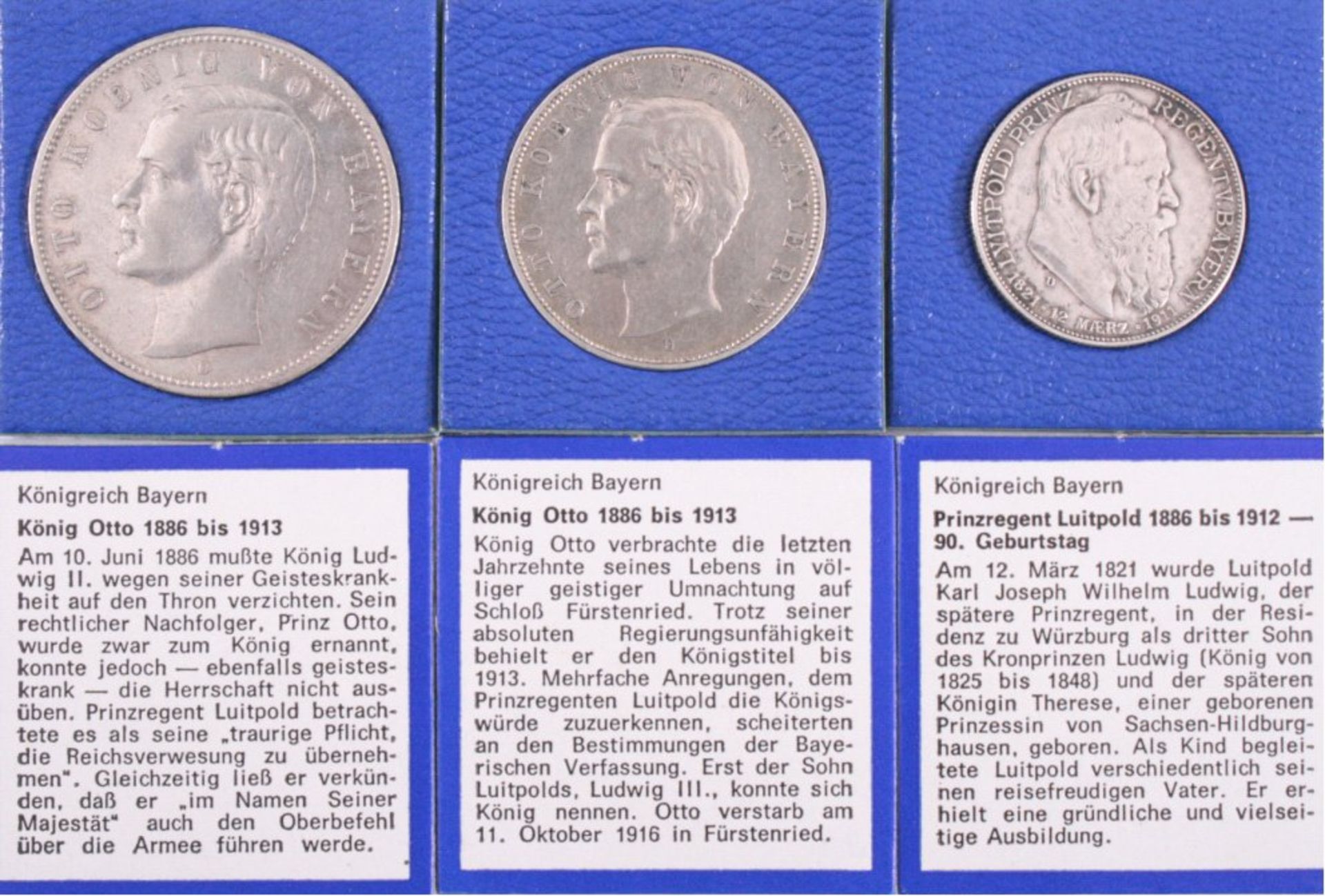 3 Münzen Kaiserreich, Bayern2 Mark 1911, Prinzregent Luitpold, Jubiläum.3 Mark Bayern 1909, König