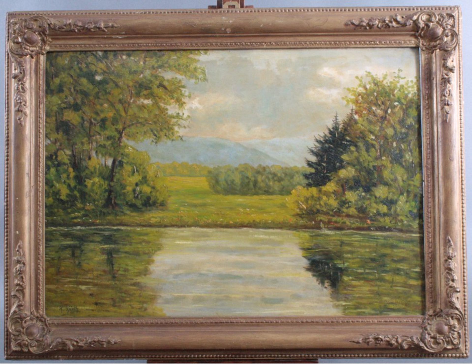 Landschaft mit FlussÖl/Hartfaser, unten links signiert A. Hirth, ca. 50 x 68 cm