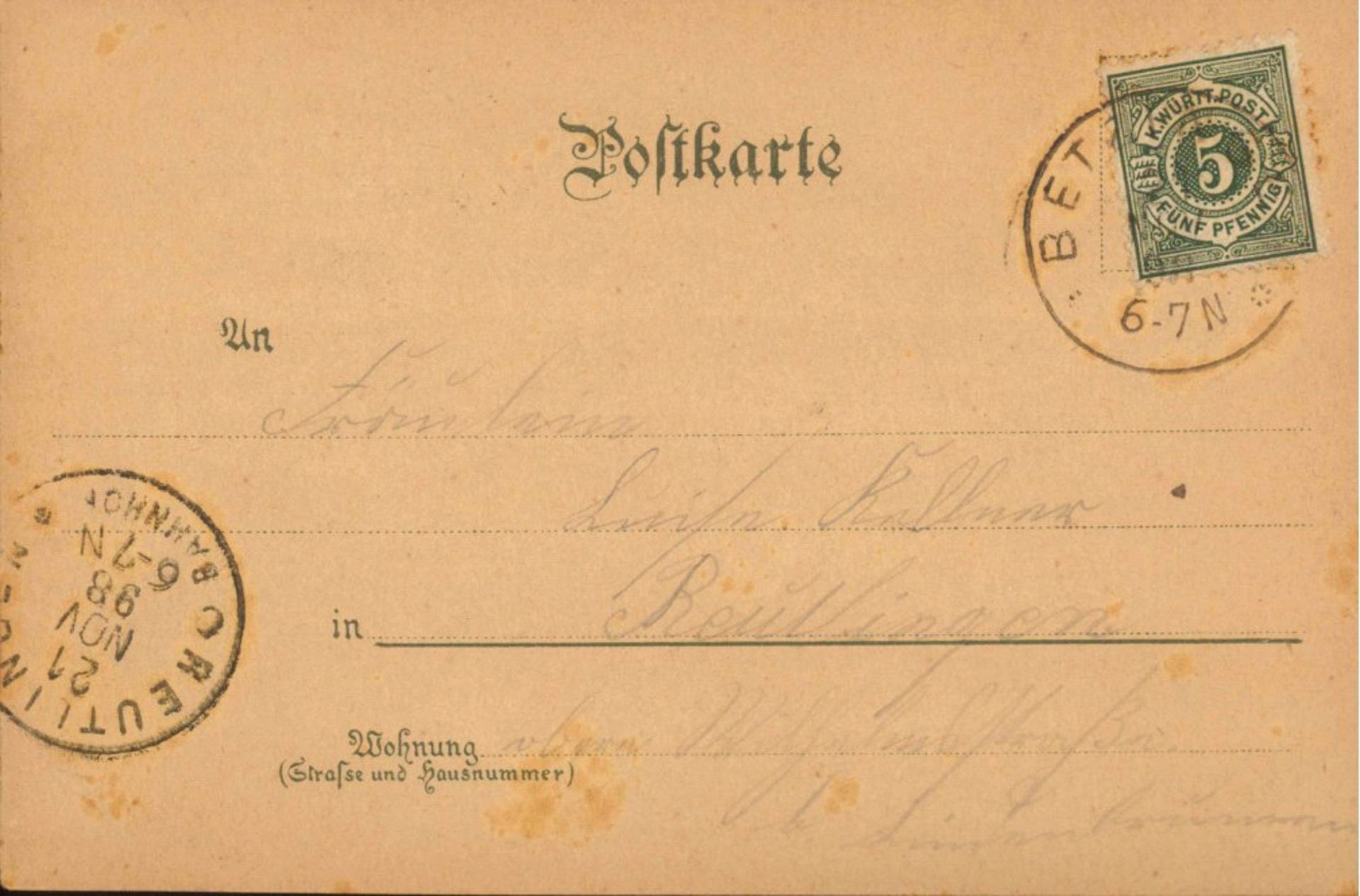 GRUSS AUS...BETZINGEN, Lithographie, gelaufen 1898nach Reutlingen, farbig. Erhaltung siehe - Bild 2 aus 2