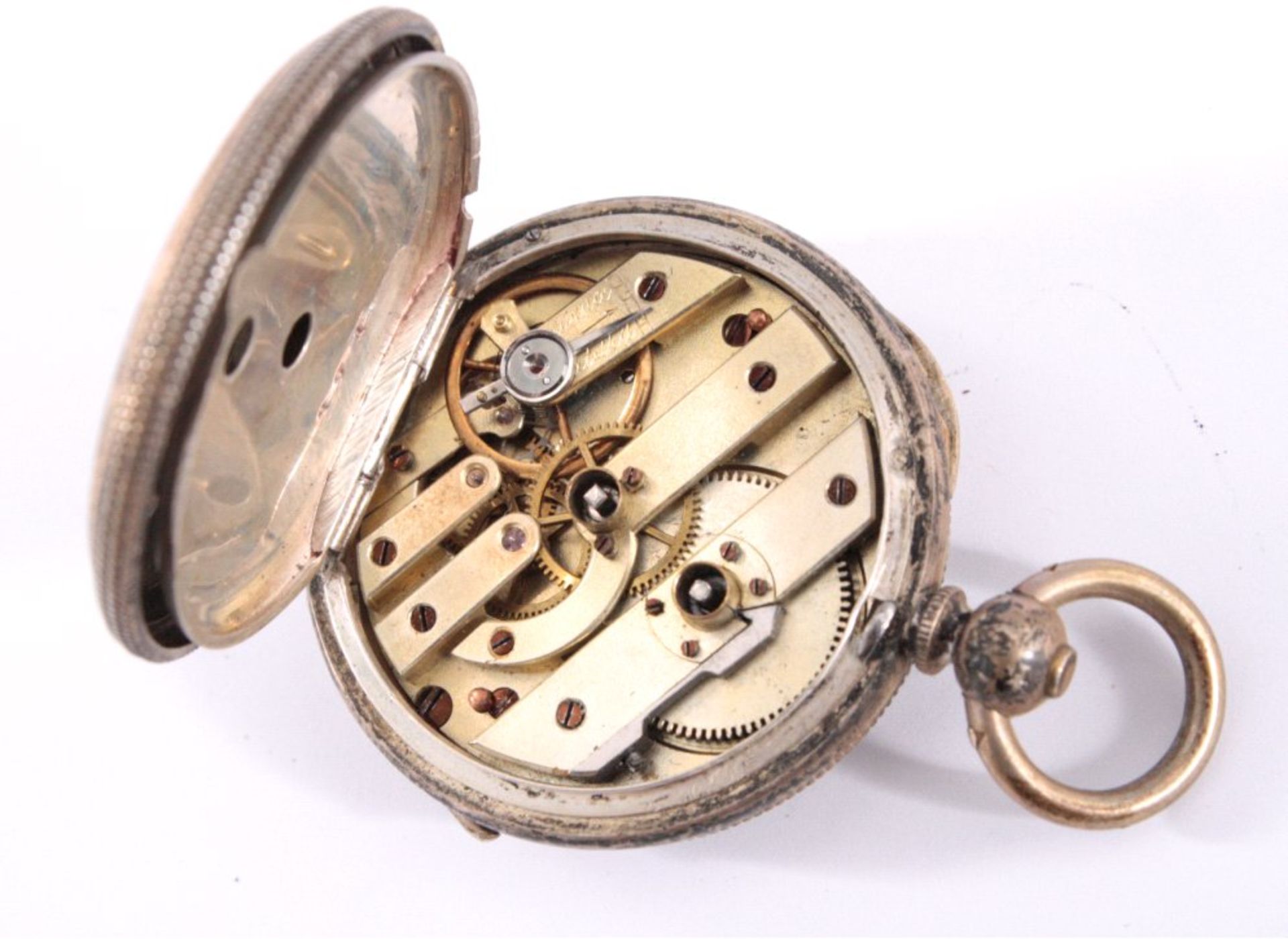 Taschen-Uhrenständer aus Bronze mit Taschenuhr um 1900In Form eines Salamanders, dunkle Patina, - Bild 5 aus 6