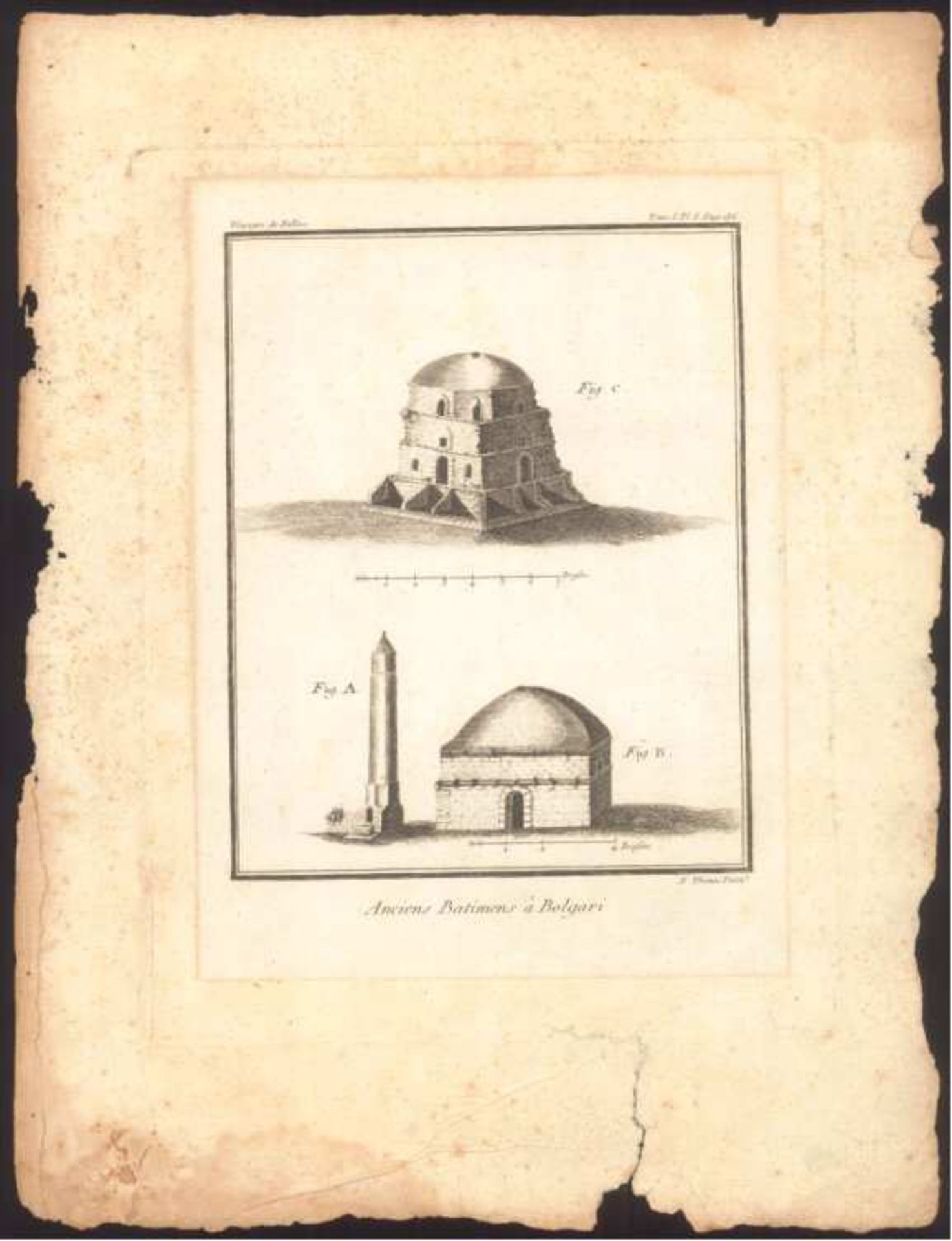 Kupferstich 1794. Anciens Batimens à BolgariKupferstiche von N. Thomas aus 'Voyage de Pallas'.