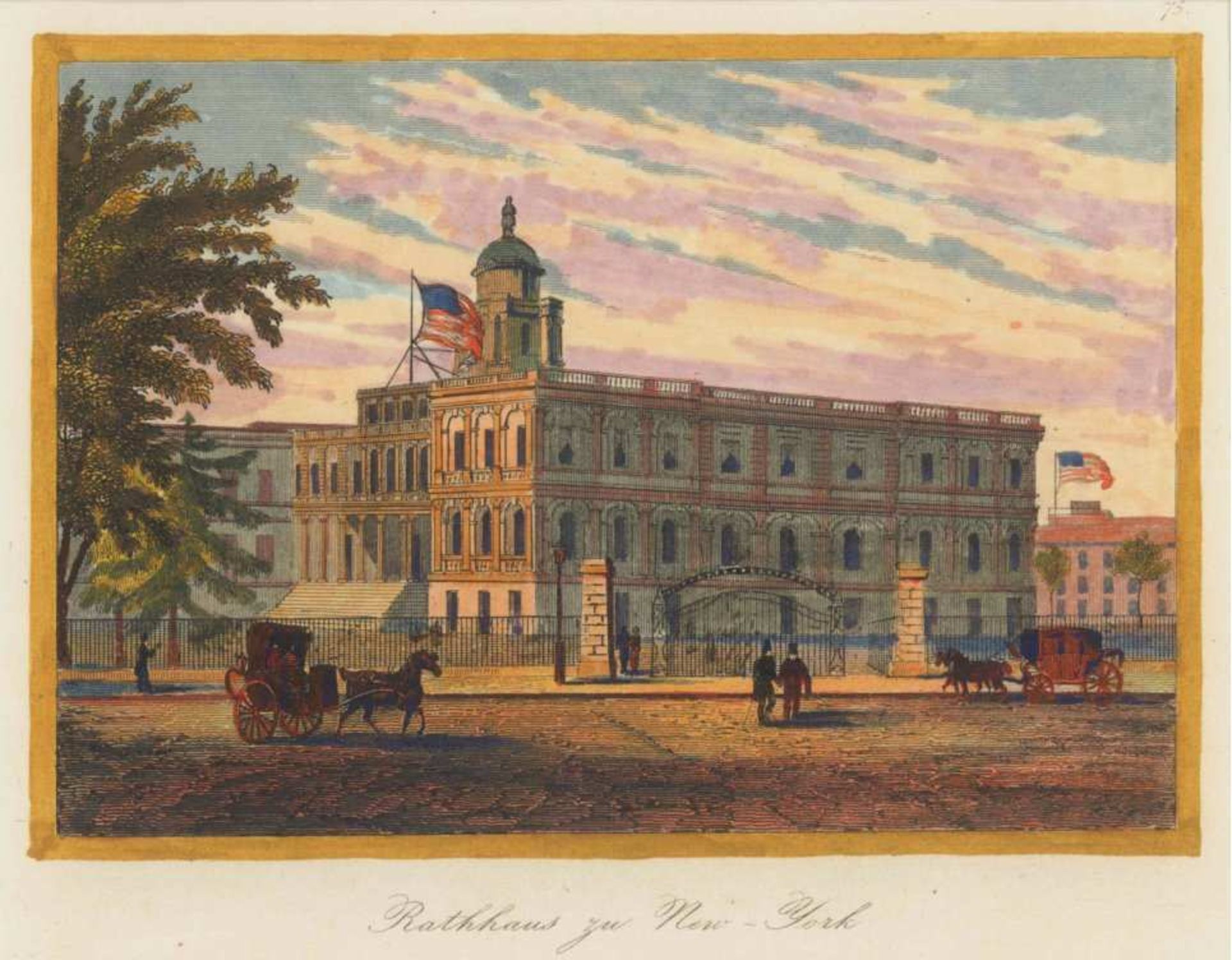 2 Stahlstiche - New York"Rathaus zu New York" und "View from Hyde Park", um 1840,der erste der - Bild 2 aus 2