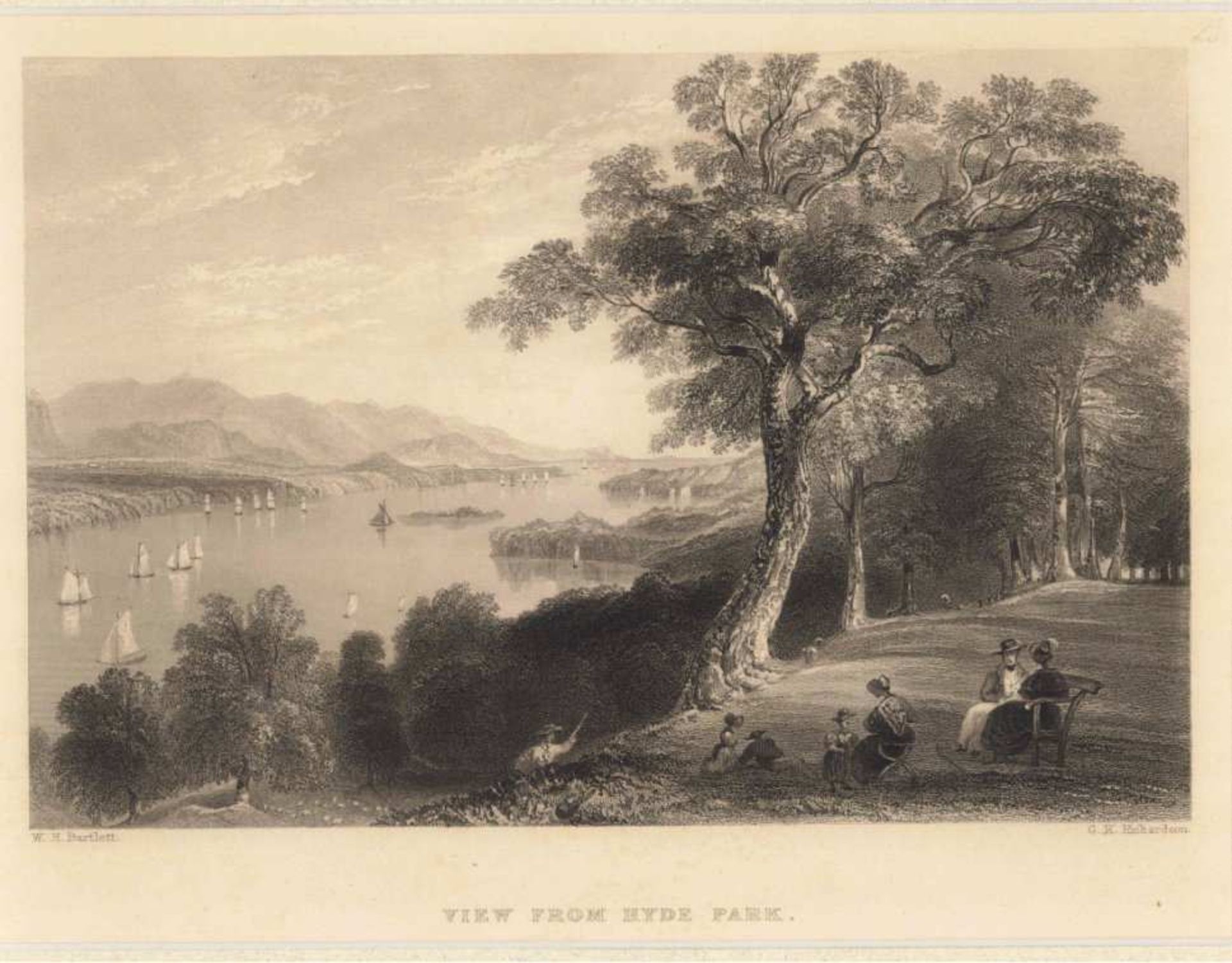 2 Stahlstiche - New York"Rathaus zu New York" und "View from Hyde Park", um 1840,der erste der