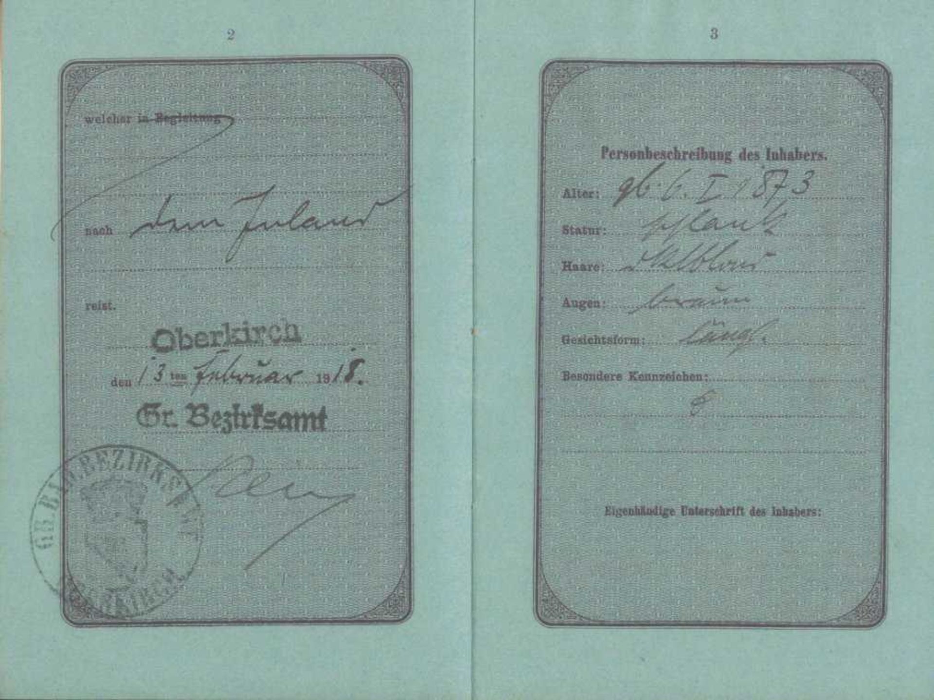 1919 GROSSHERZOGTHUM BADEN; Reise-Pass, OPPENAUReise-Pass des Deutschen Reiches, Inhaber der Notar - Image 2 of 3
