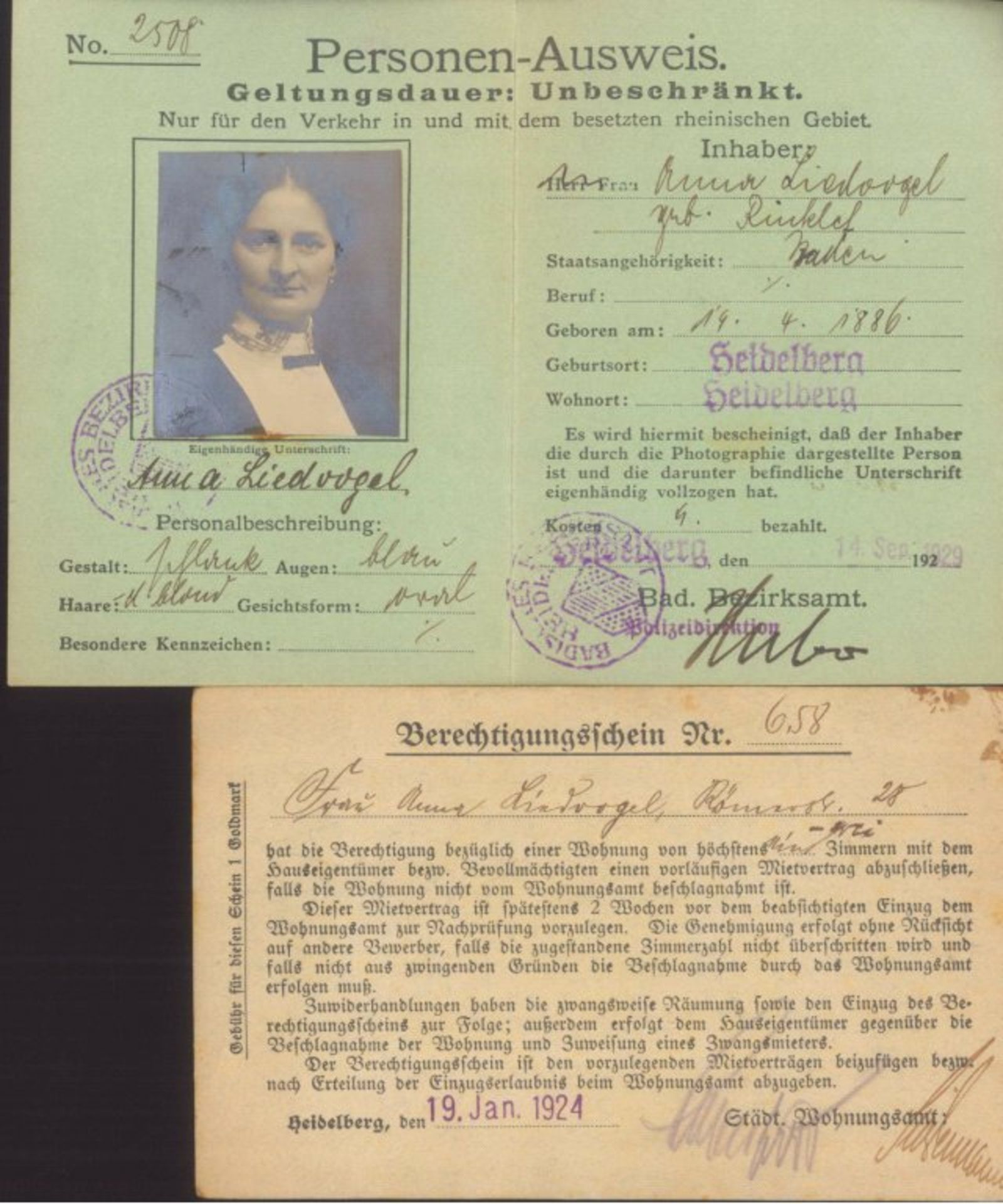 ALLIIERTE RHEINLANDBESETZUNG 1929Personen-Ausweis: Geltungsdauer: Unbeschränkt. Nur für denVerkehr
