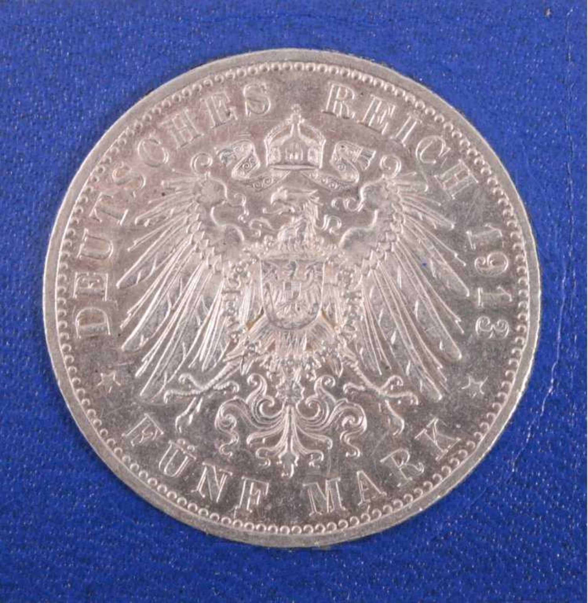 Preußen 5 Mark 1913 Kaiser Wilhelm II in Kürasieruniform900er Silber,J. 135 - Image 2 of 2