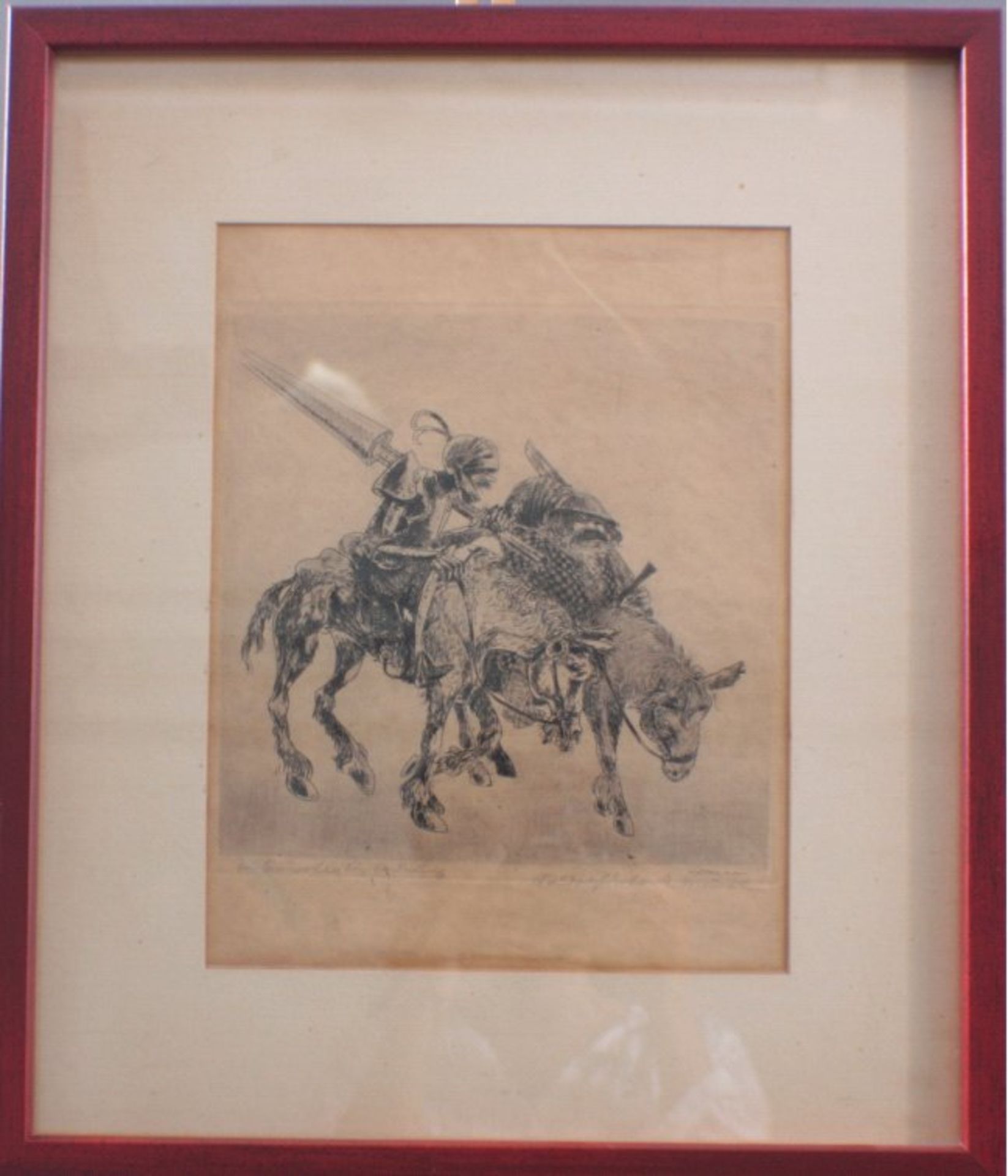 Radierung, Don Quichote / Sancho Pansa, Rudolf EberleMünchen, karikaturistische Radierung in