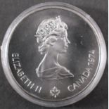 Silbermünze 5 Dollars Canada, Montreal 1976 PPDurchmesser: ca. 3,8 cm. Gewicht (mit Kapsel) 28,7g