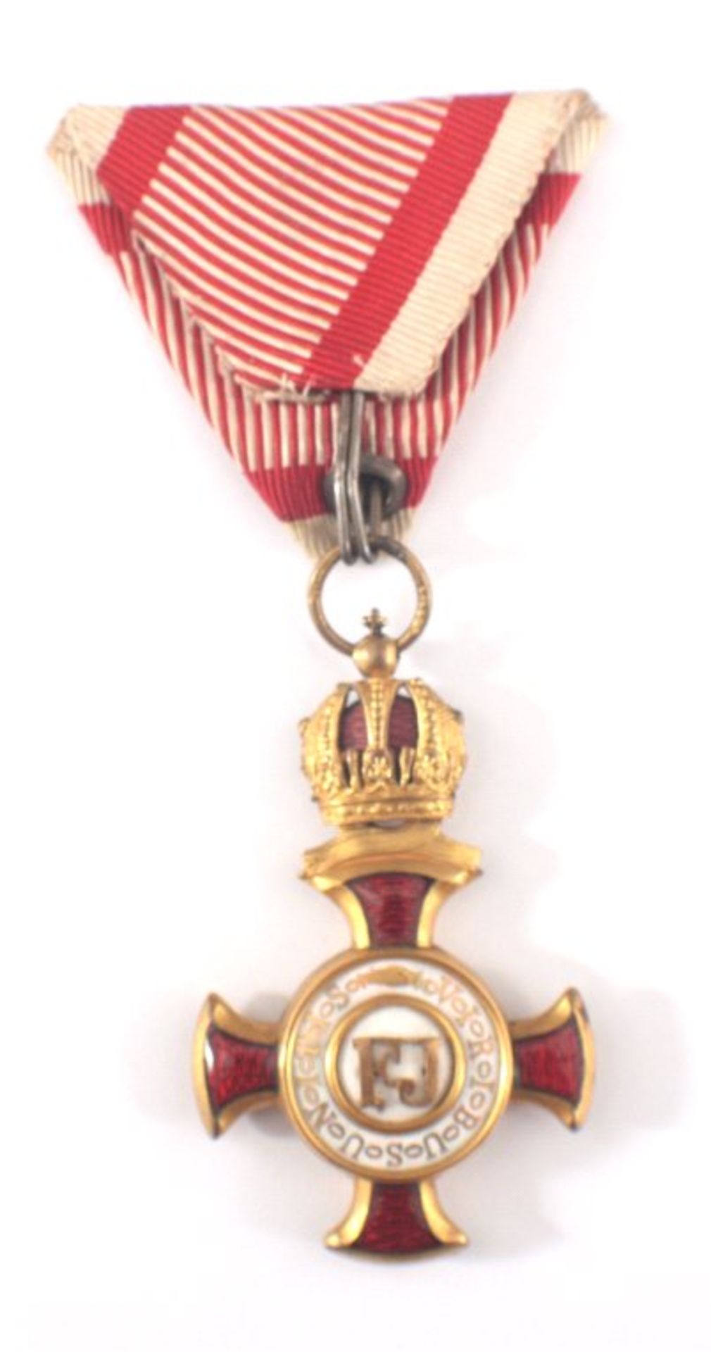 Goldenes Verdienstkreuz mit Krone, WK I, ÖsterreichViribus Unitis, 1916, Orden an ponceaurot- - Image 2 of 2