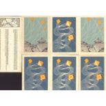 NEPAL 1970er Jahrekomplettes Set von 6 handbedruckten Karten aushandgeschöpften Papier, die im