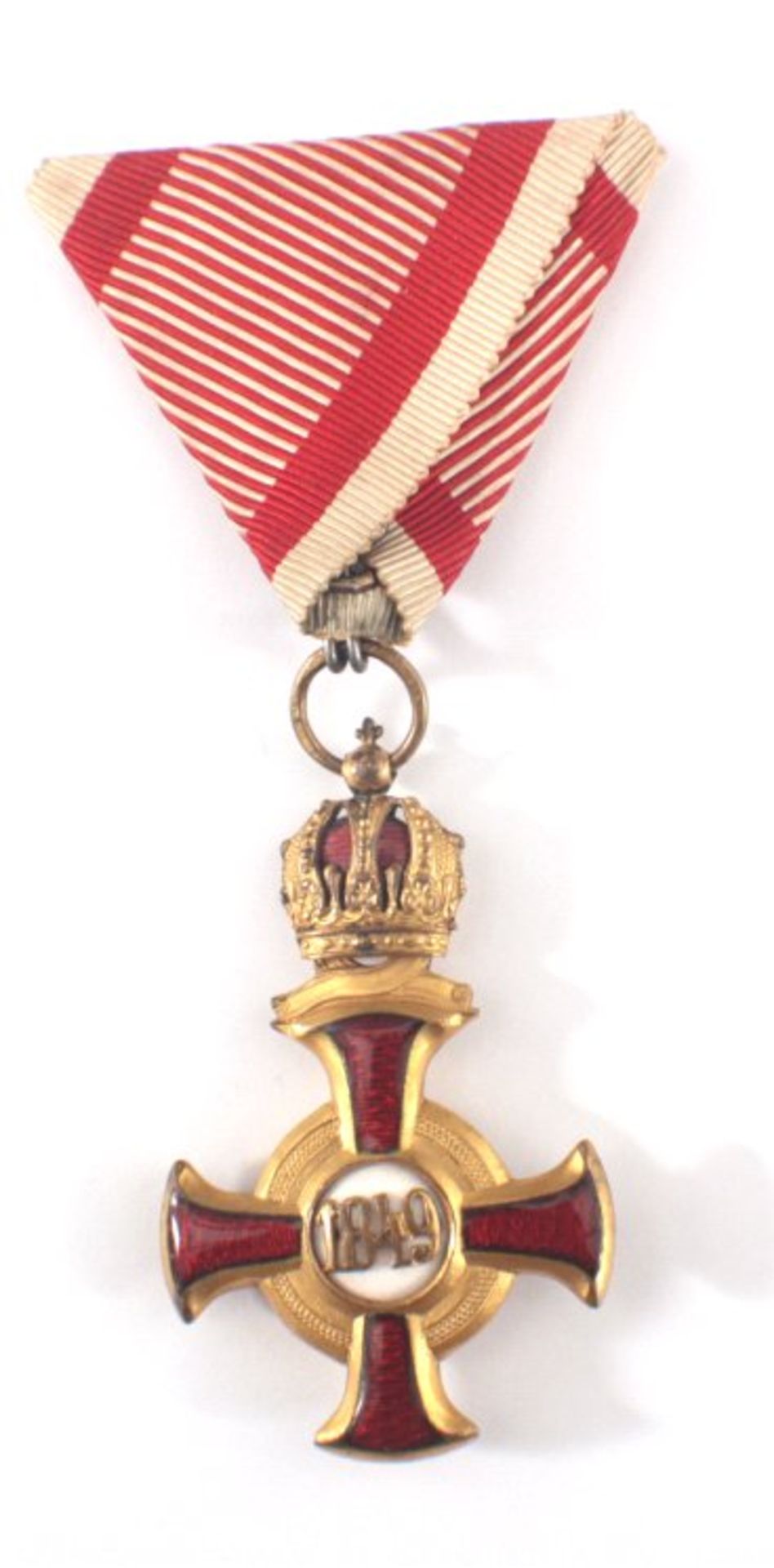 Goldenes Verdienstkreuz mit Krone, WK I, ÖsterreichViribus Unitis, 1916, Orden an ponceaurot-