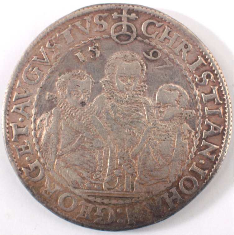 Münze, Sächsischer Dreibrüdertaler, 1597Münze, Sächsischer Dreibrüdertaler, 1597, Gewicht: ca.29,1g,