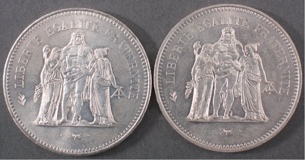 2 x 50 Francs SilbermünzeZusammen 60,1g Silber