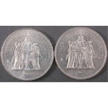 2 x 50 Francs SilbermünzeZusammen 60,1g Silber