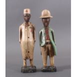 2 Afrikanische Figuren, KolonialstilAus Vollholz geschnitzt, bunte Bemalung, eine Figur