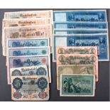 Konvolut Banknoten 1906-19103 x 1000 Mark 1910, 3 x 100 Mark 1908, 4 x 100 Mark 1910, 5Mark 1904,