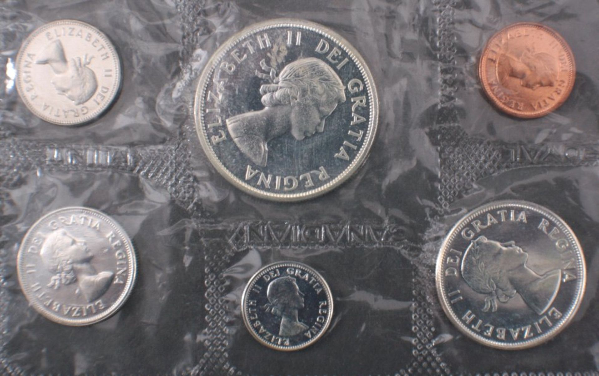 Kursmünzensatz Kanada, 1963, inkl. SilbermünzeNoch original verschweißter Kursmünzensatz. Ohne