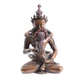Bronze-Skulptur Vajra Sattva, TibetYin und Yang, seelische Vereinigung, Bronze mit dunklerPatina,