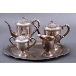 Kaffee- und Teekernstück auf Tablett, 1. Hälfte 20. Jh.Thailand 925er Sterlingsilber, 5-teilig,