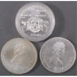 3 Silbermünzen 10 Dollars Canada, Montreal 1976Durchmesser: ca. 4,5 cm. Gesamtgewicht 147g Silber