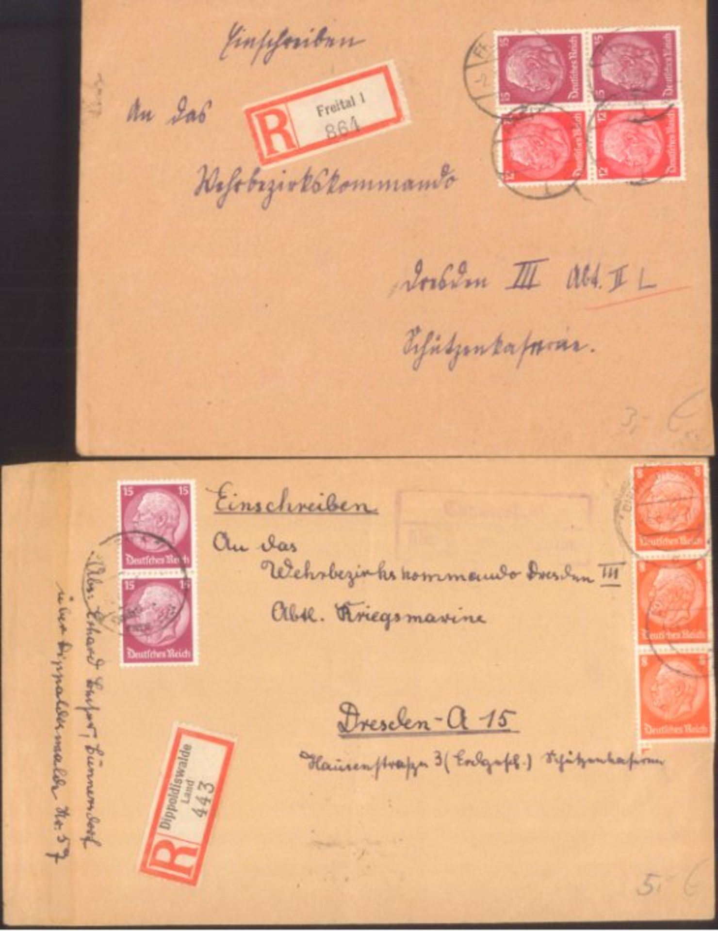 III. REICH 1940, KRIEGSMARINEEinschreiben von DIPPOLDISWALDE an das WEHRBEZIRKSKOMMANDODRESDEN III -