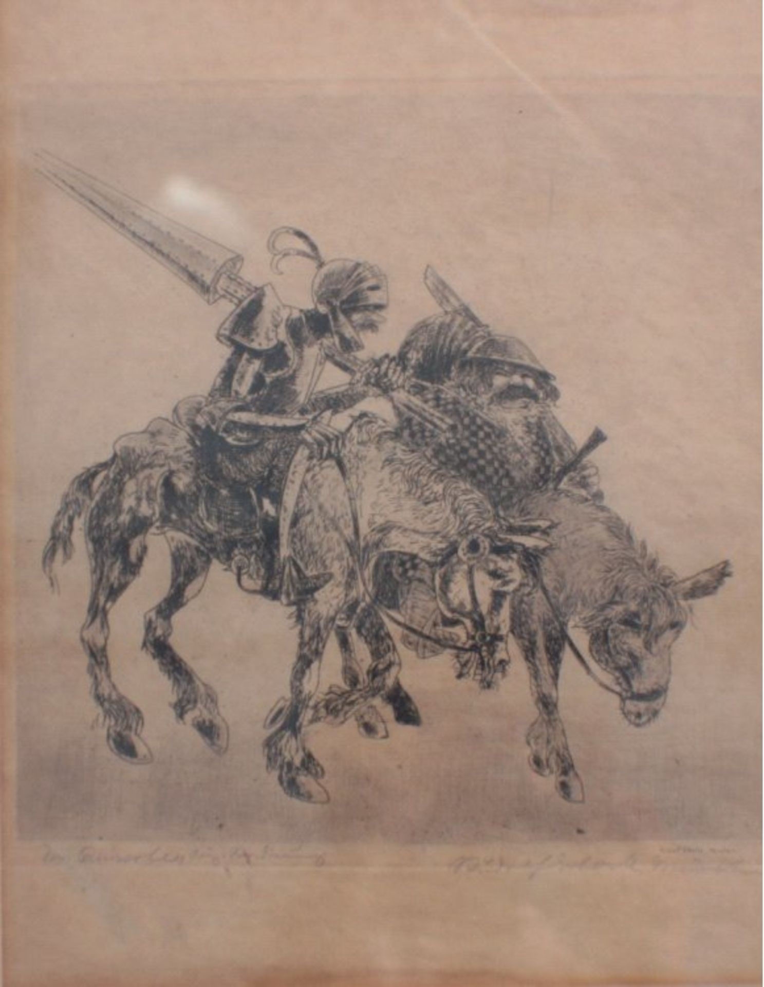 Radierung, Don Quichote / Sancho Pansa, Rudolf EberleMünchen, karikaturistische Radierung in - Image 2 of 2