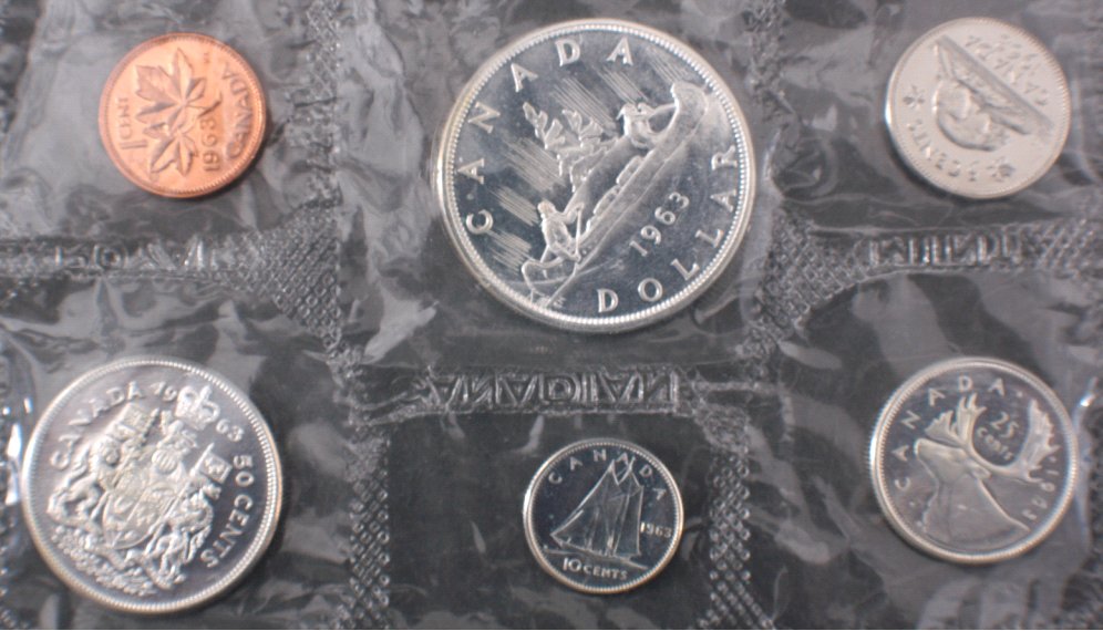 Kursmünzensatz Kanada, 1963, inkl. SilbermünzeNoch original verschweißter Kursmünzensatz. Ohne - Image 2 of 2