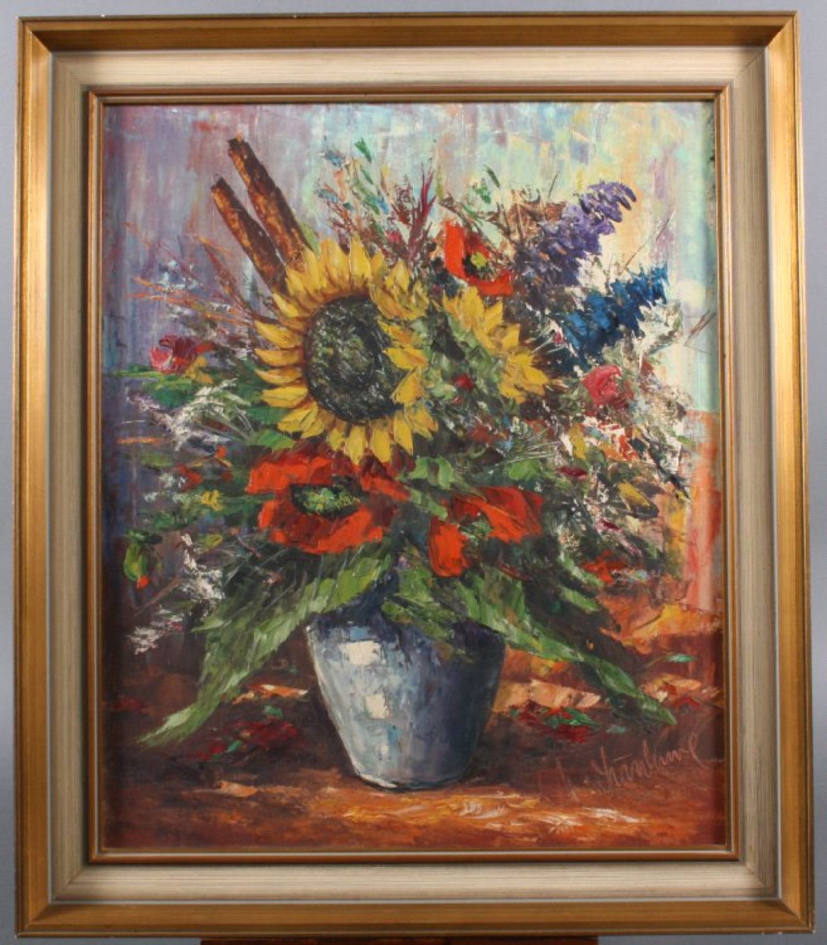 Aubach. Impressionistischer Maler des 20. Jh.Stillleben (Mischblumen), Öl auf Leinwand gemalt,