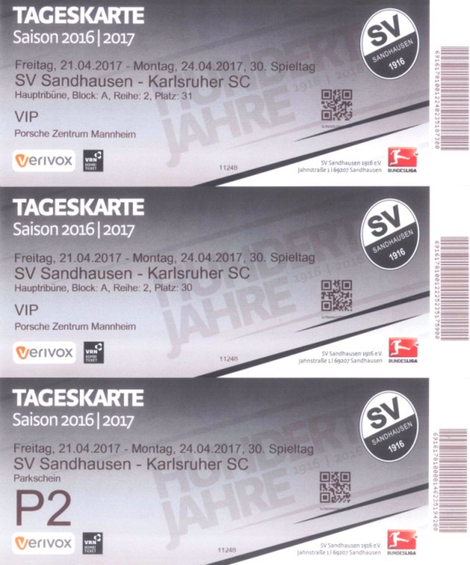 2 VIP Ticket SV Sandhausen vs. Karlsruhe SC Saison 2016/17Haupttribüne Block A, Reihe 2, - Bild 2 aus 2