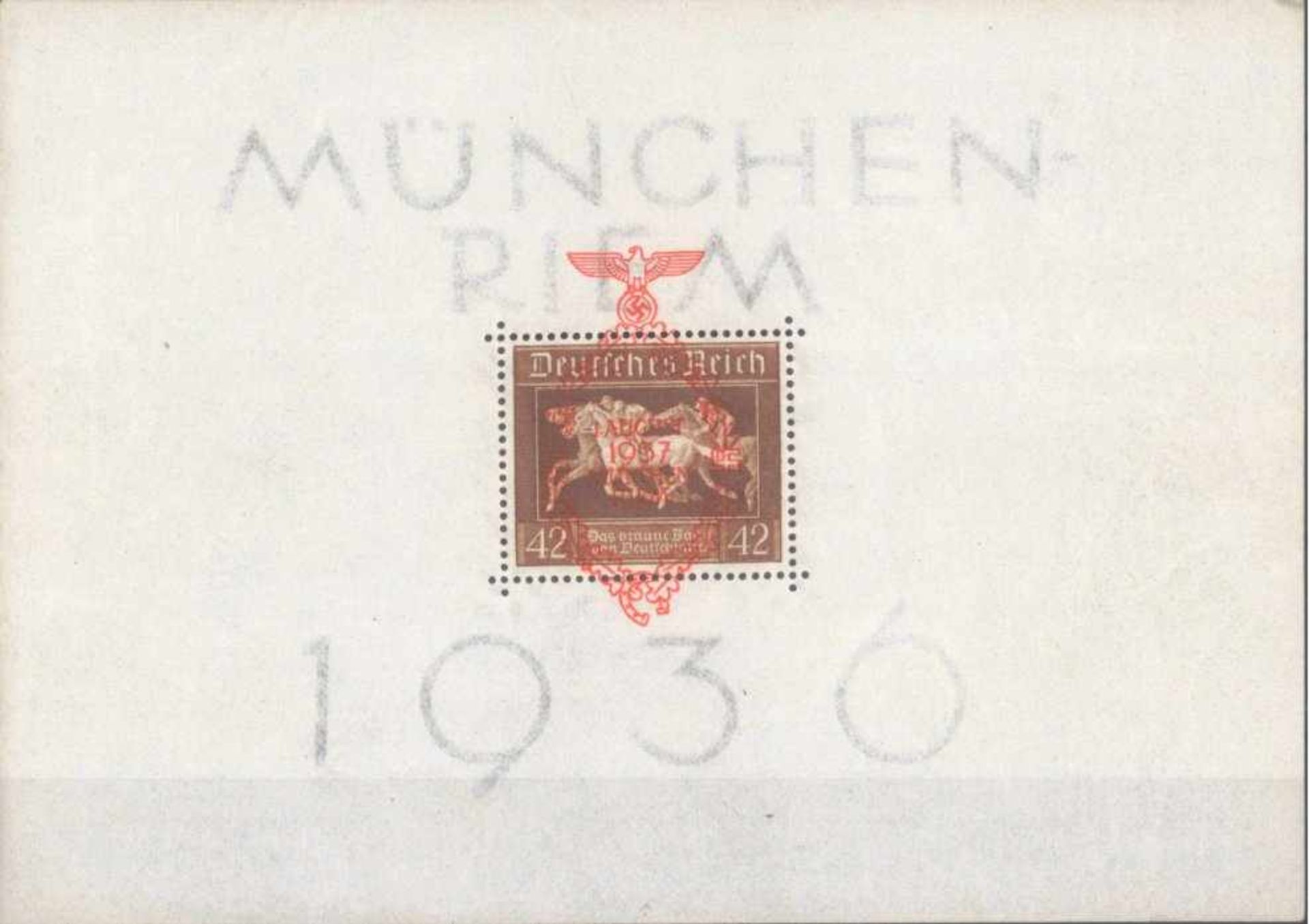 1937 DEUTSCHES REICH, Braune Band - Block mit ÜberdruckMichelnummer Block 10, Originalmaße,