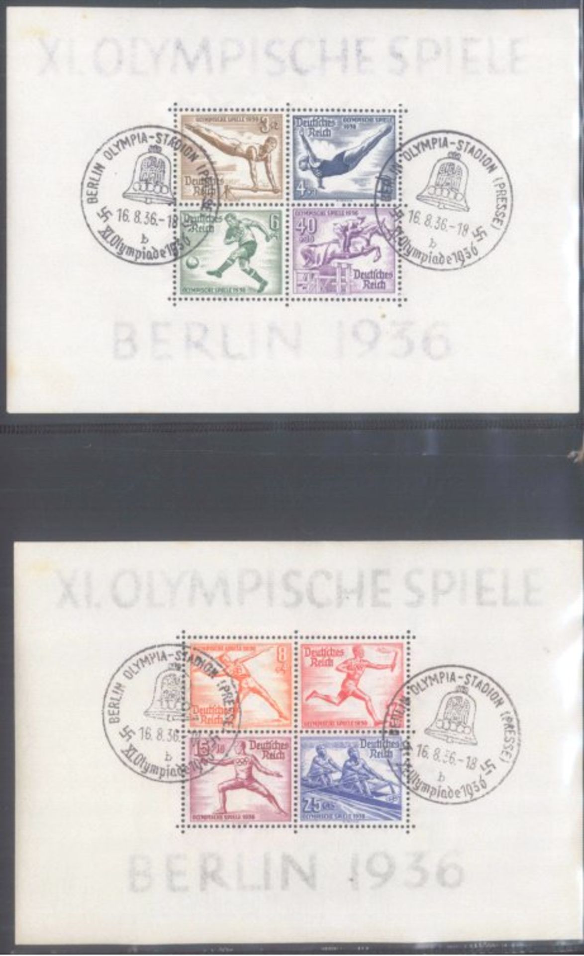 1936 III. REICH, OLYMPIADE - BlockpaarMichelnummern Block 5 und 6 je mit Originalgummi und