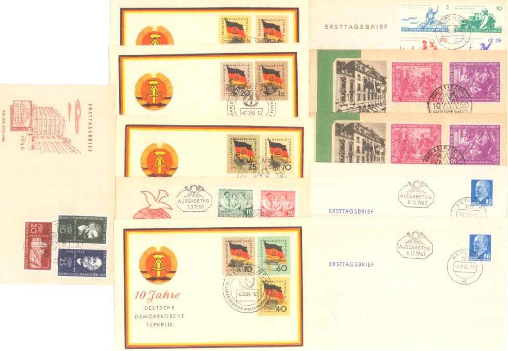 1950/1967 DDR, bessere Ersttagsbriefe!bessere anschriftenfreie SCHMUCK - ERSTTAGSBRIEFE (FDC)mit FDC