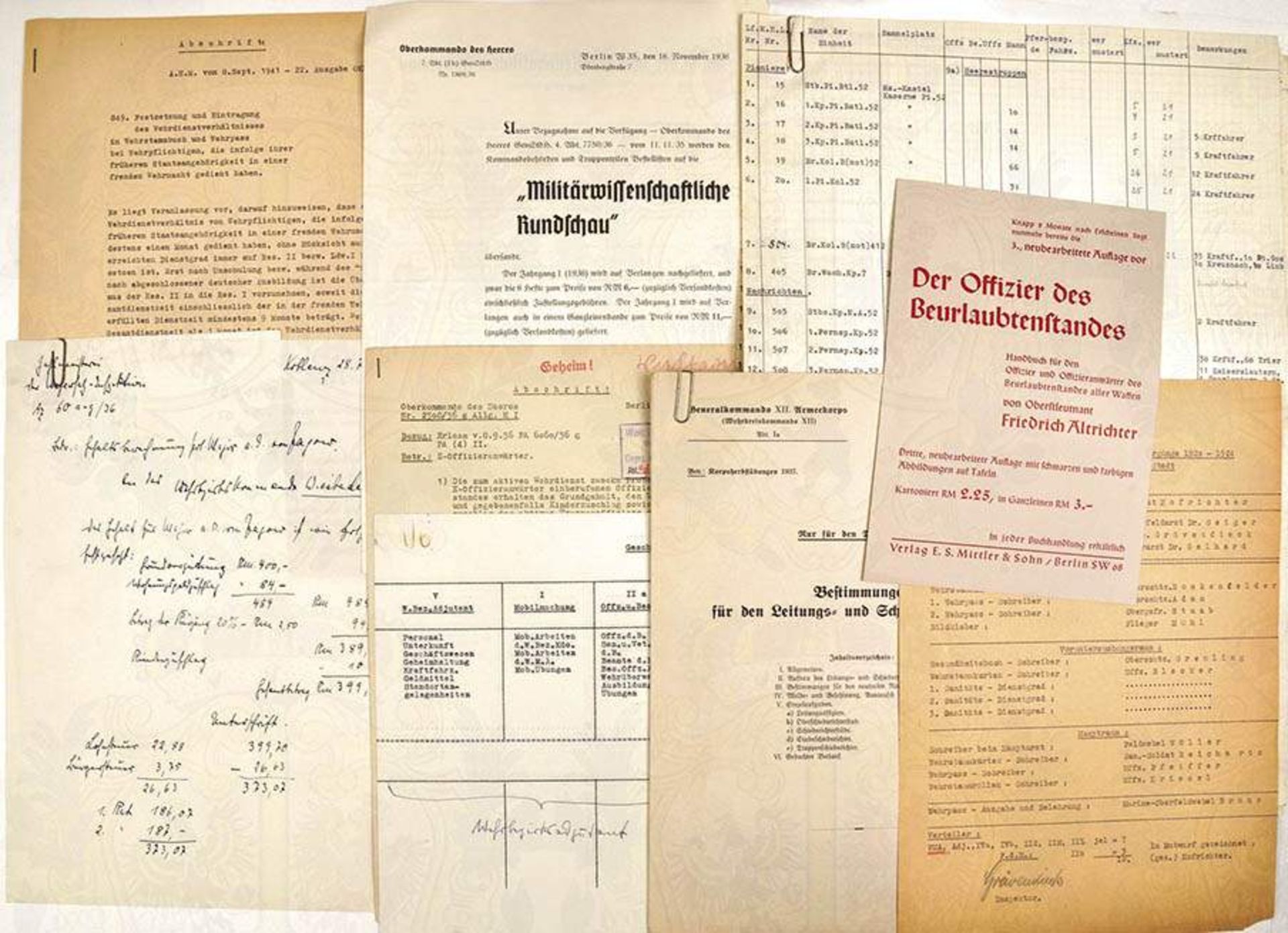 KONVOLUT DOKUMENTE, ca. 50 Teile, 1936-42, dabei: Musterungsstab für Jahrgänge 1920-24, Luxemburg-