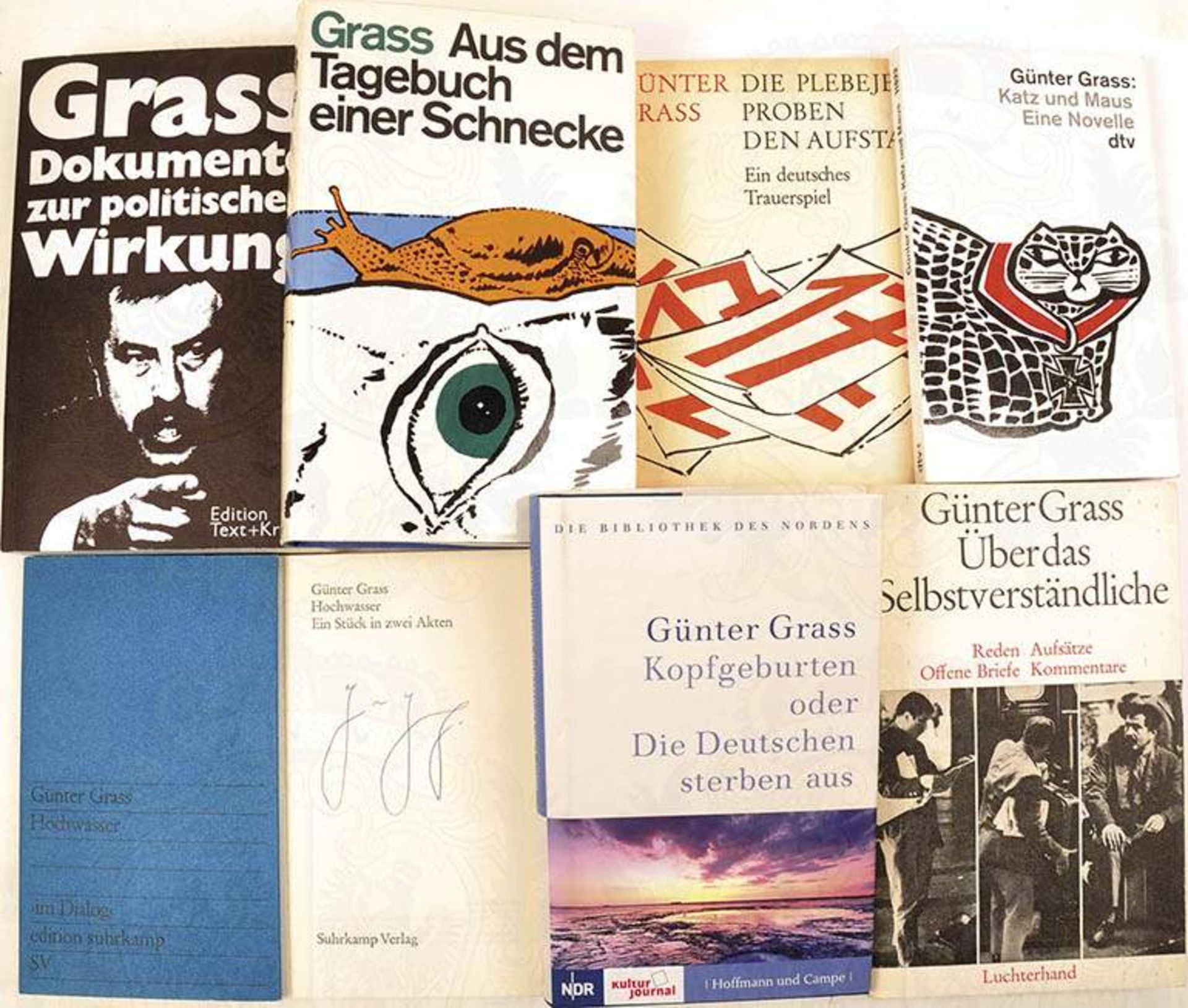 GRASS, GÜNTER (1927-2015), dt. Schriftsteller, Nobelpreis f. Literatur 1999, 7 versch. Werke, jew.