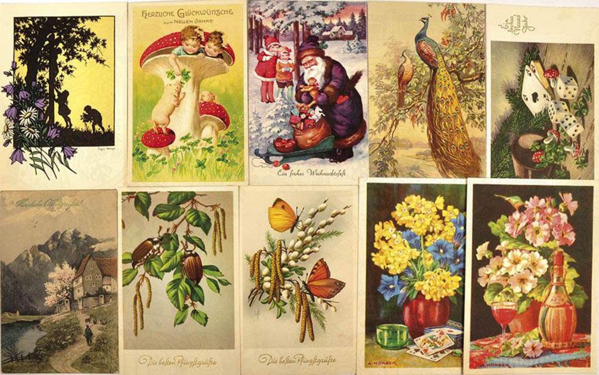 KONVOLUT KÜNSTLERKARTEN, über 70 Farbdrucke, Grußkarten u. Blumen-Stilleben, Österr. u. Schweiz,