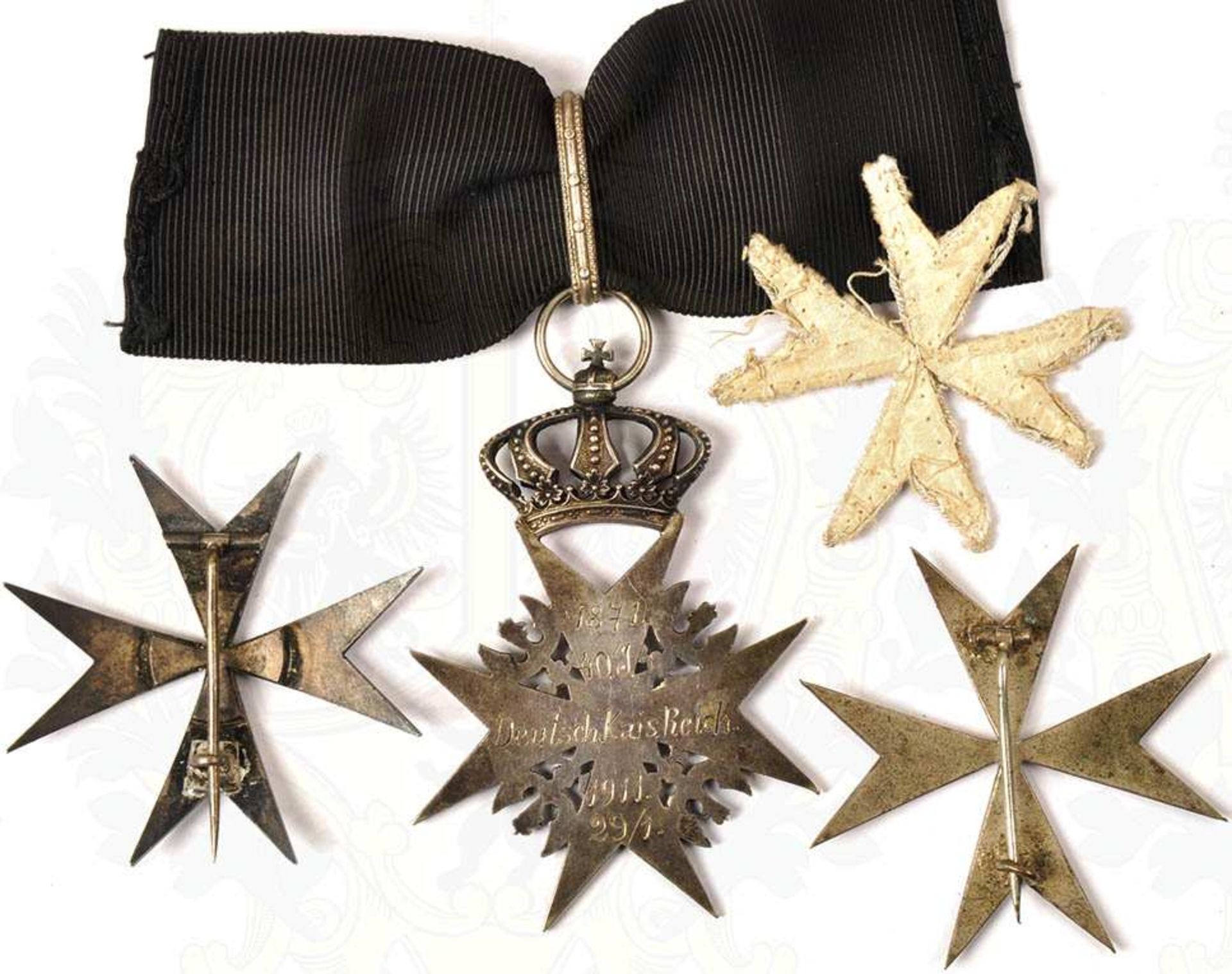 SAMMLUNG JOHANNITER-ORDEN: Leinen-Kreuz, 45 mm; Steck-Kreuz, Silber, gekörnte Fläche, leicht - Bild 2 aus 3