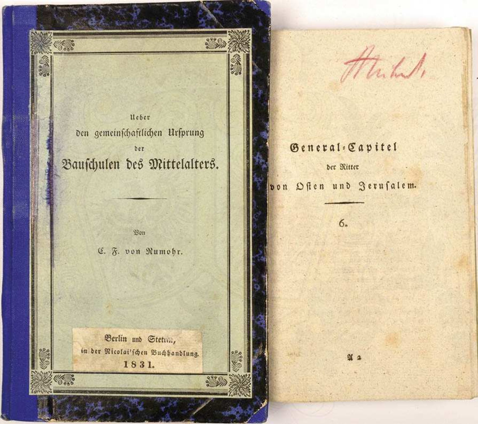 2 TITEL, "General-Capitel der Ritter von Osten u. Jerusalem", um 1830, m. Beschreibung d. Standarte,