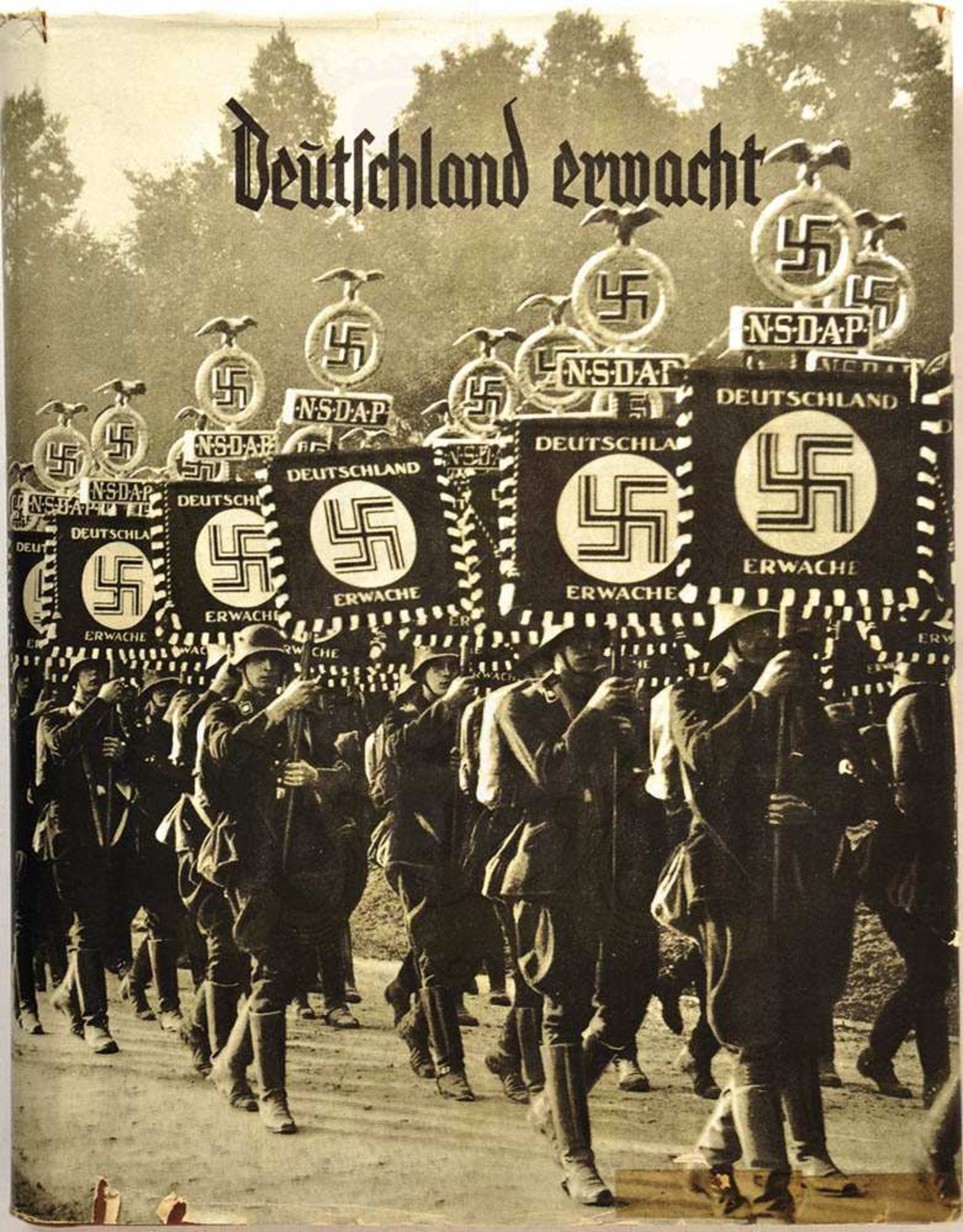 DEUTSCHLAND ERWACHT "Werden, Kampf und Sieg der NSDAP", 401. Tsd., 1936, 225 matte s/w u. farb.