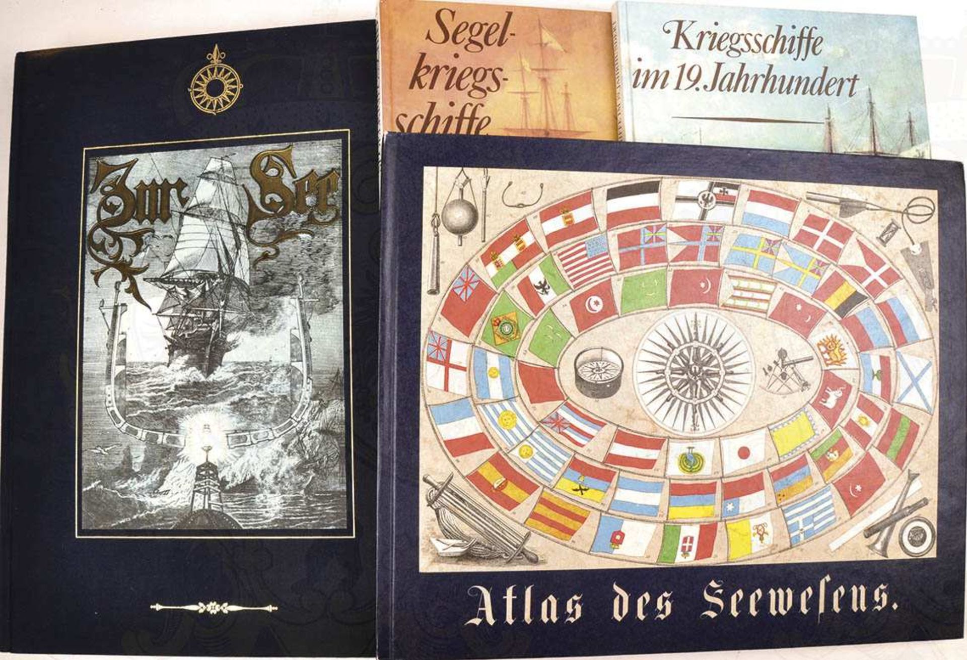 4 TITEL: "Atlas des Seewesens", Reprint 1871/1981; "Zur See", neuzeitl. Reprint d. Orig. um 1900; "
