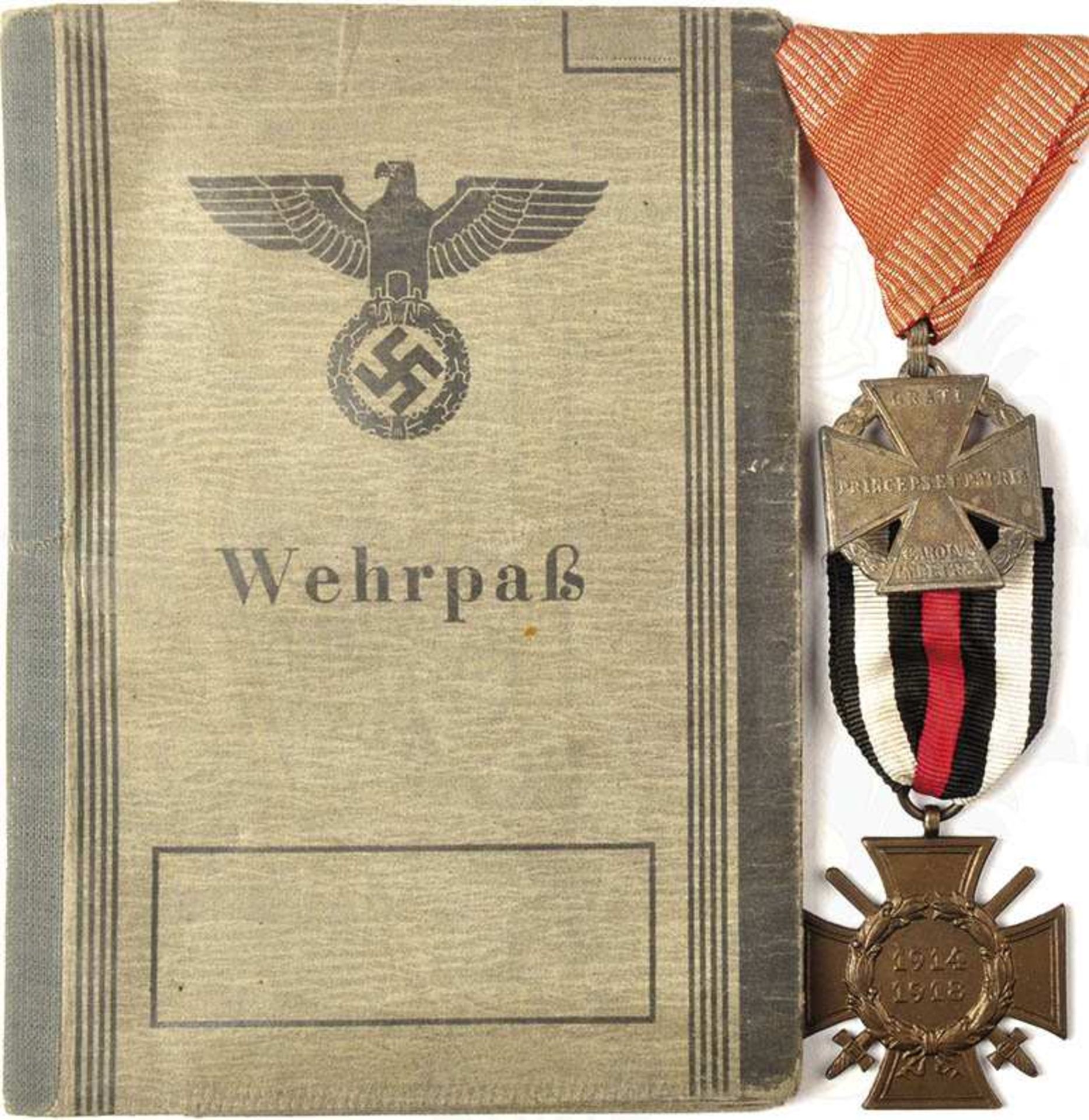 WEHRPAß EINES RESERVE-VORMEISTERS (GEFREITER) u. I. WK Veteranen, Einträge u. OU 1943-44,