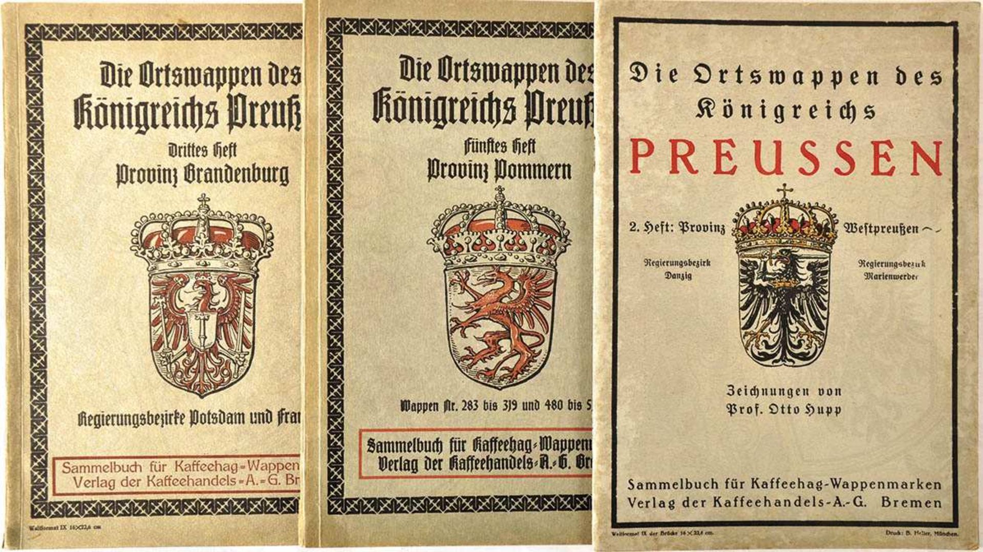 DIE ORTSWAPPEN DES KÖNIGREICHS PREUSSEN, Hefte 2, 3 u. 5 (Westpreußen/ Brandenburg/ Pommern), Bremen