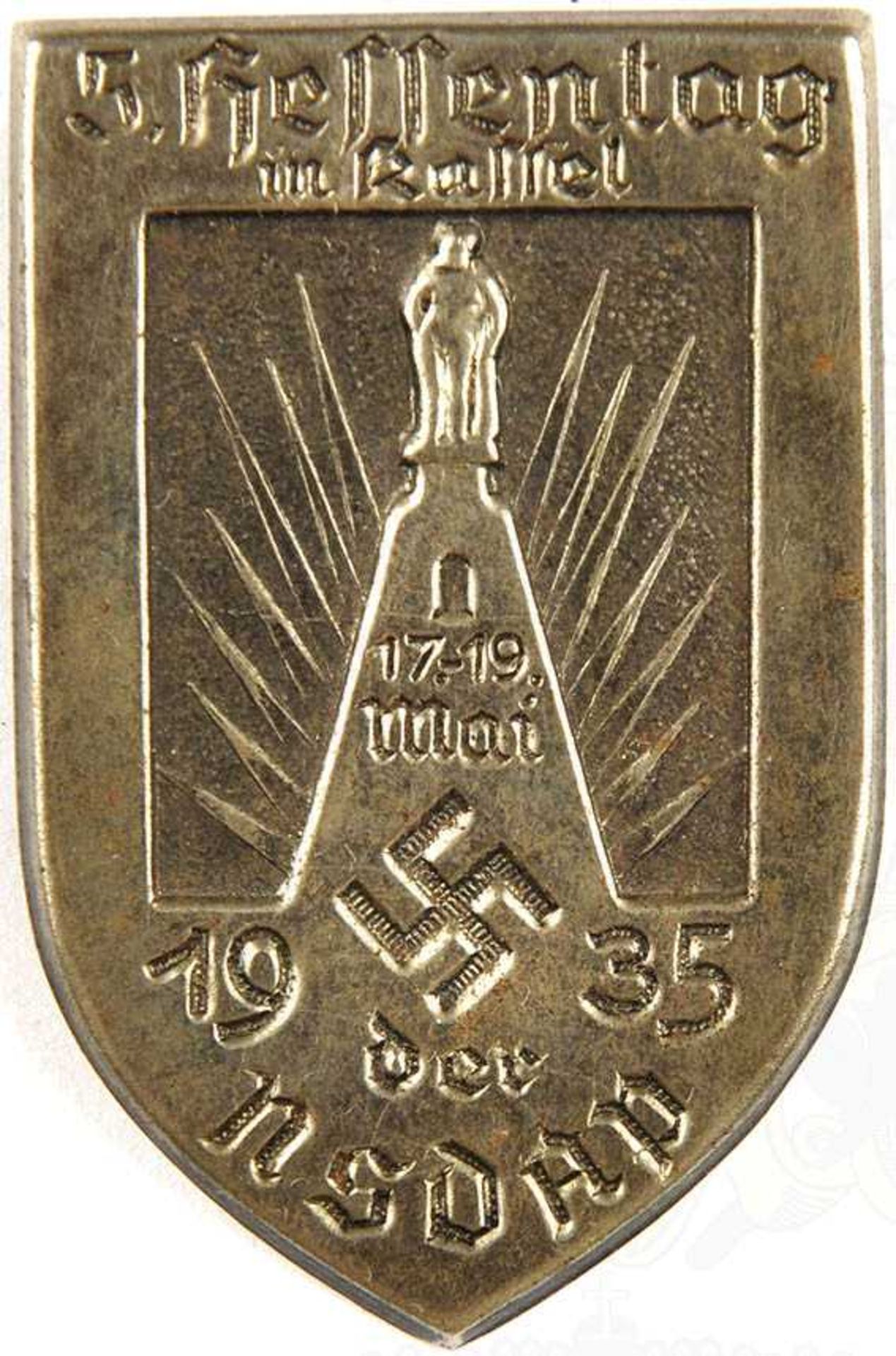 TAGUNGSABZEICHEN "5. Hessentag der NSDAP in Kassel" 1935, Eisenblech, 50x32 mm < 1052230F,