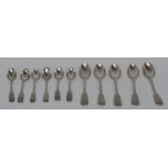 A set of five 19th century Russian silver Fiddle pattern teaspoons, Sm.
