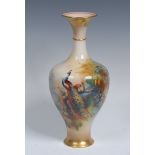 A Royal Worcester waisted baluster vase, painted in the manner of Walter Sedgley, signed,