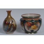 A Royal Worcester lobed bottle vase, painted by John Flexman, signed,