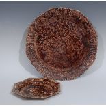 A Whieldon octagonal plate, mottled tortoiseshell glaze, 22cm wide, c.1760;  a large Whieldon